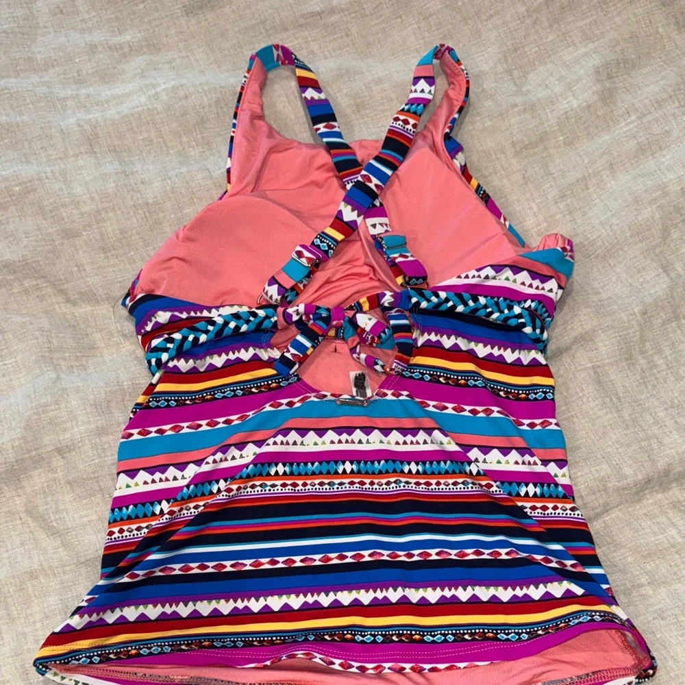Annie Cole Colorful Striped Women's Swim Top- M